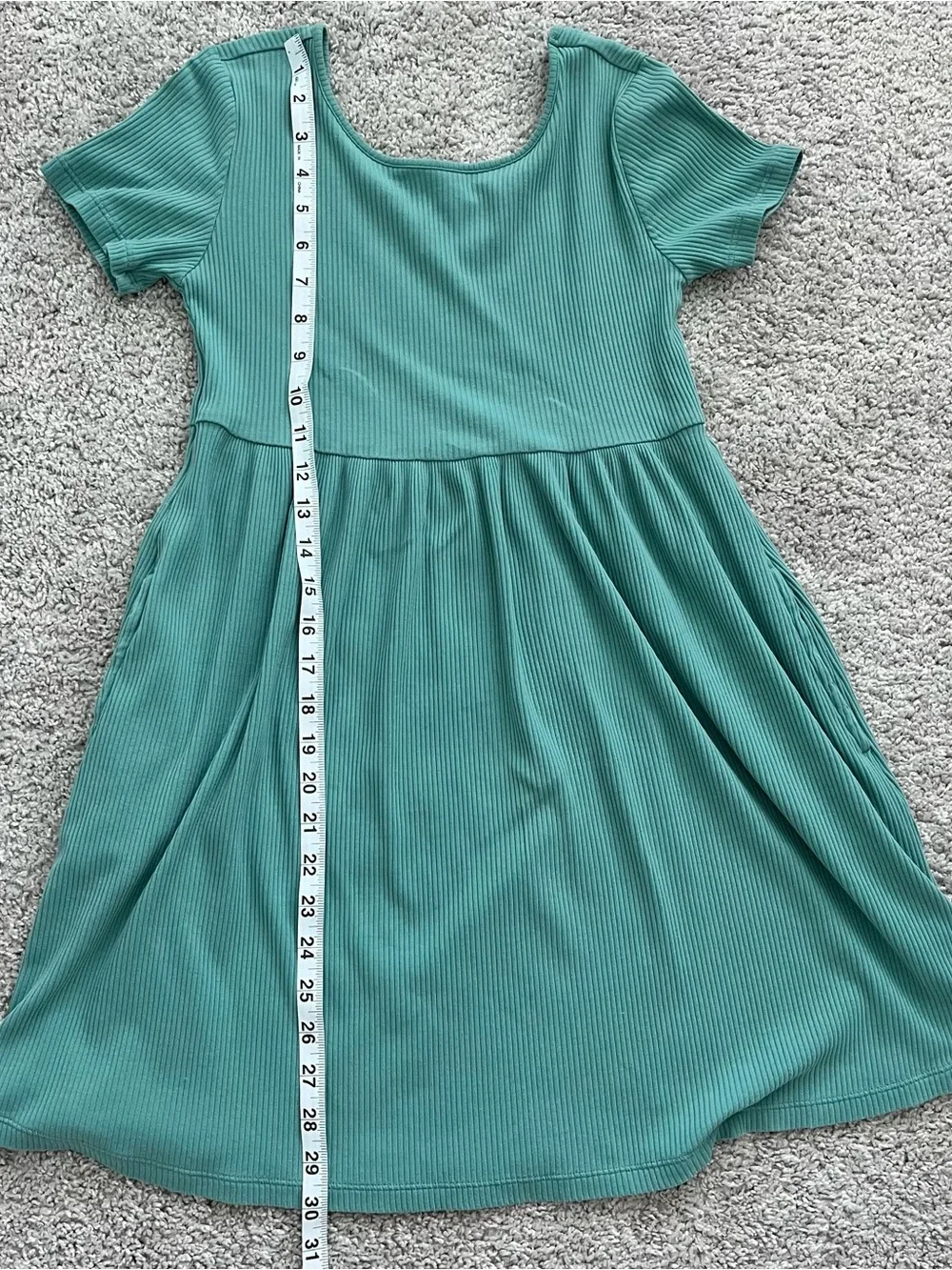 Old Navy Teal Ribbed Short-Sleeve A-Line Kids Dress